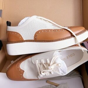Cole Haan Pecan and Ivory Platform Oxfords